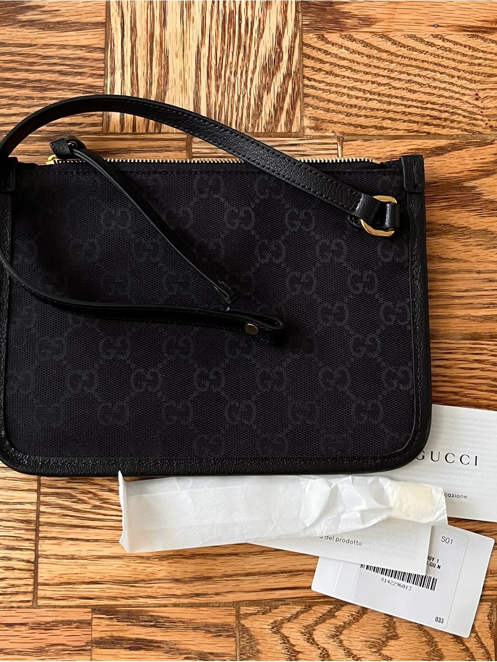 Gucci Black GG Monogram Wristlet Clutch/ Key Pouch/Bag